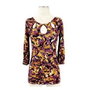 Postmark Anthropologie Sz S Women Floral Print Keyhole Blouse Top T-Shirt Tencel
